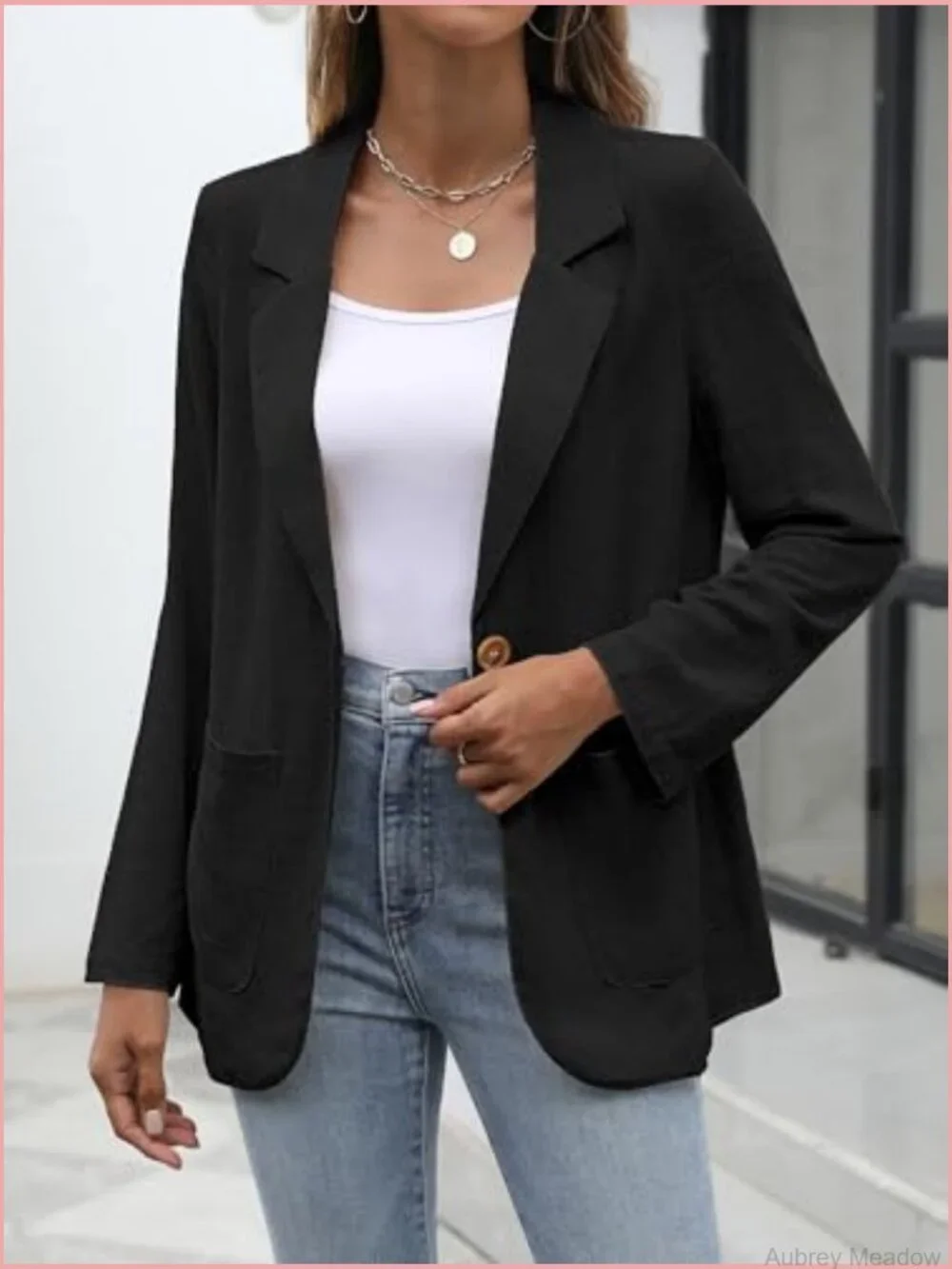 Women's Linen Blazer Casual Long Sleeve Lightweight One Button Jacket Spring
